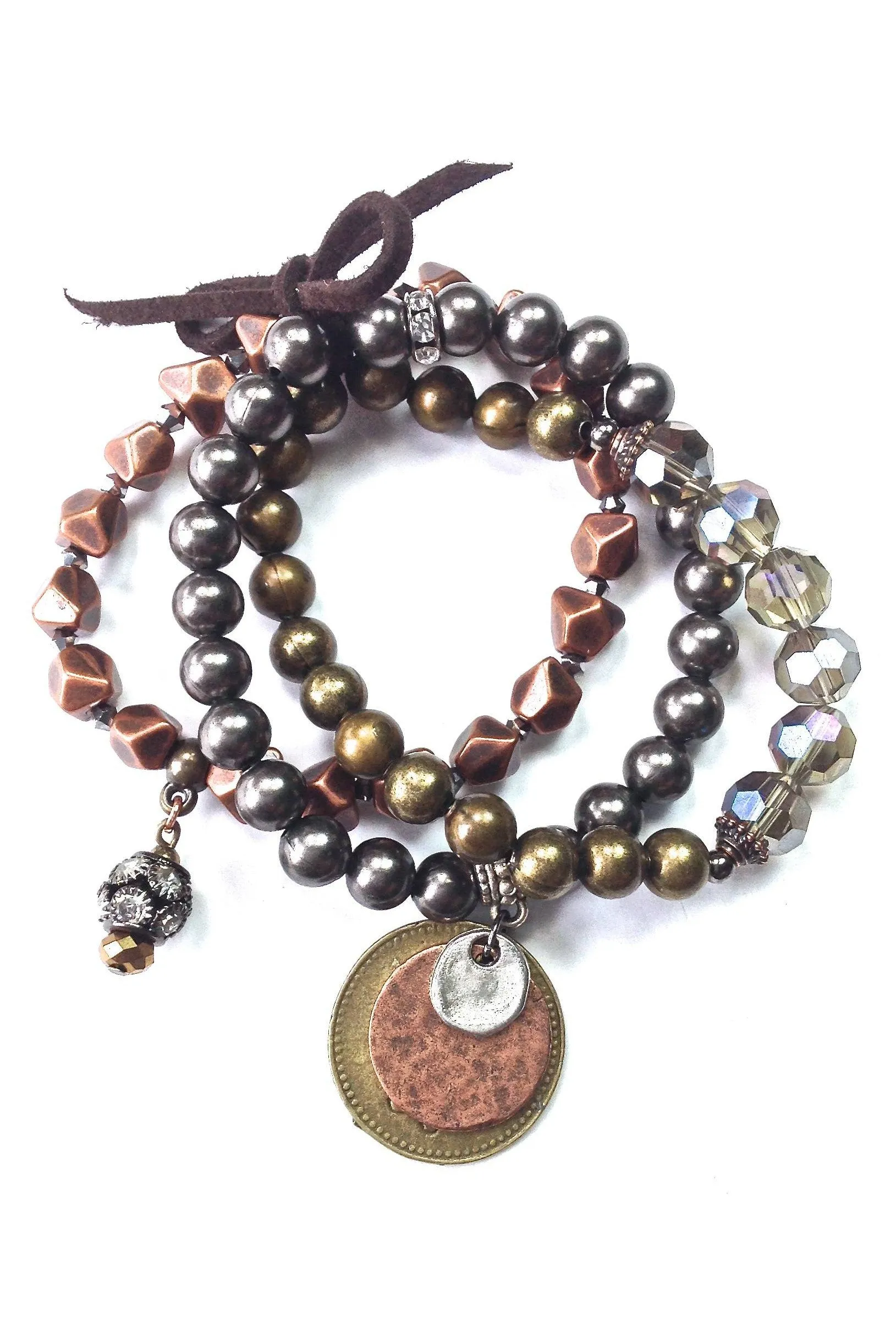 Lost And Found Mixed Beaded Stretch Bracelet With Coins