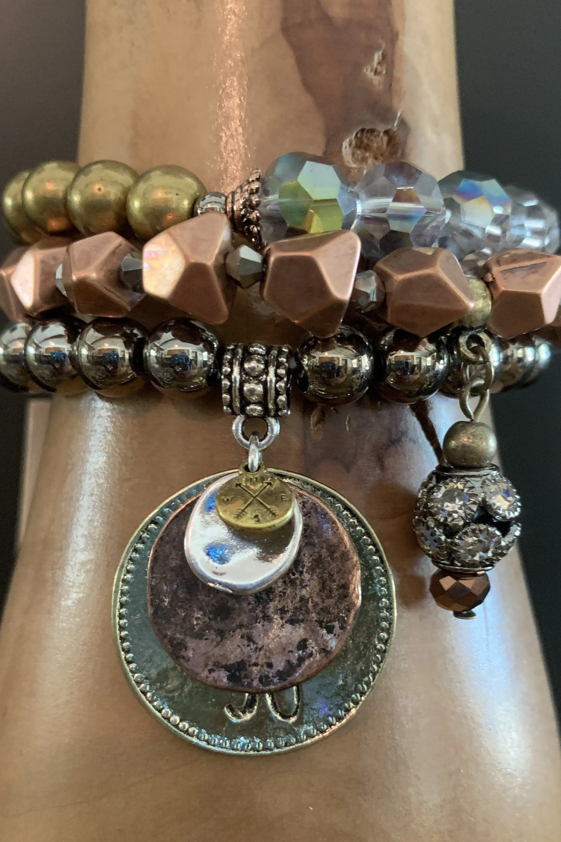 Lost And Found Mixed Beaded Stretch Bracelet With Coins