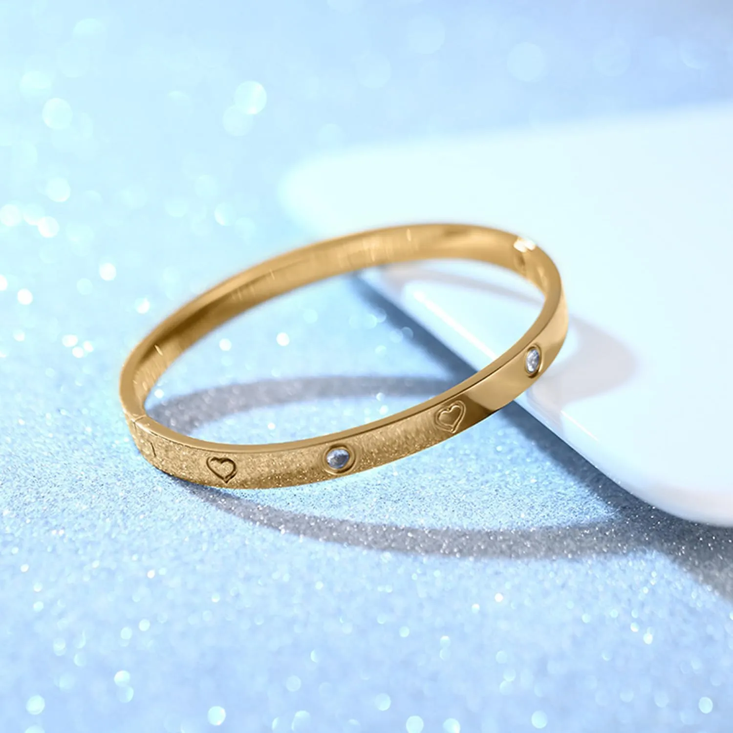 Love Friendship Gold Rings Bracelets for Women 18K Gold Plated Cubic Zirconia Stainless Steel Bangle Jewelry Set Gifts Ring Size 6-10