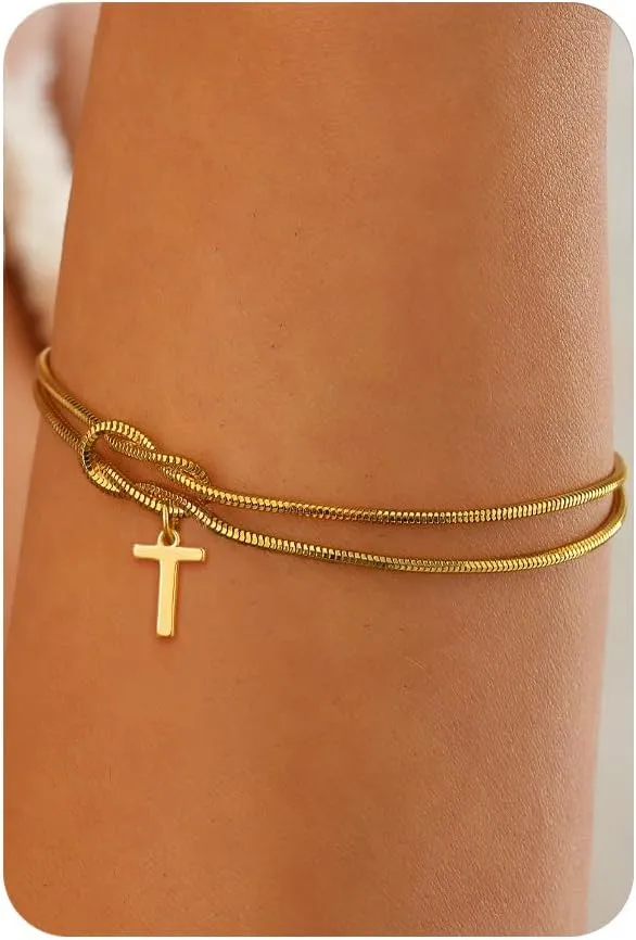 Love Knot Bracelet A-Z Letter Initial Bracelets for Women Adjustable Bond Knot Gold and S925 Silver Minimalist Bracelet Couples Friendship Lover Gift