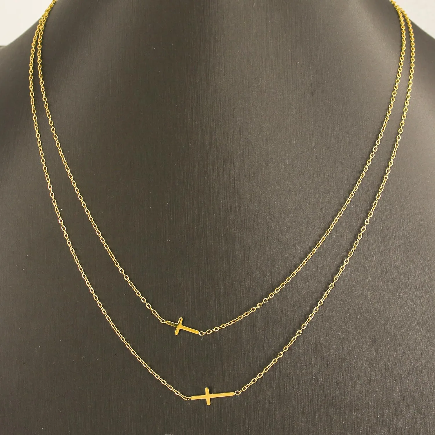 LOVOMEY Elegant Diamond Cross Necklace Set - Dainty 18K Gold Pendant With AAAA Cubic Zirconia, 2 Chains and 1 Pair of Cross Earrings