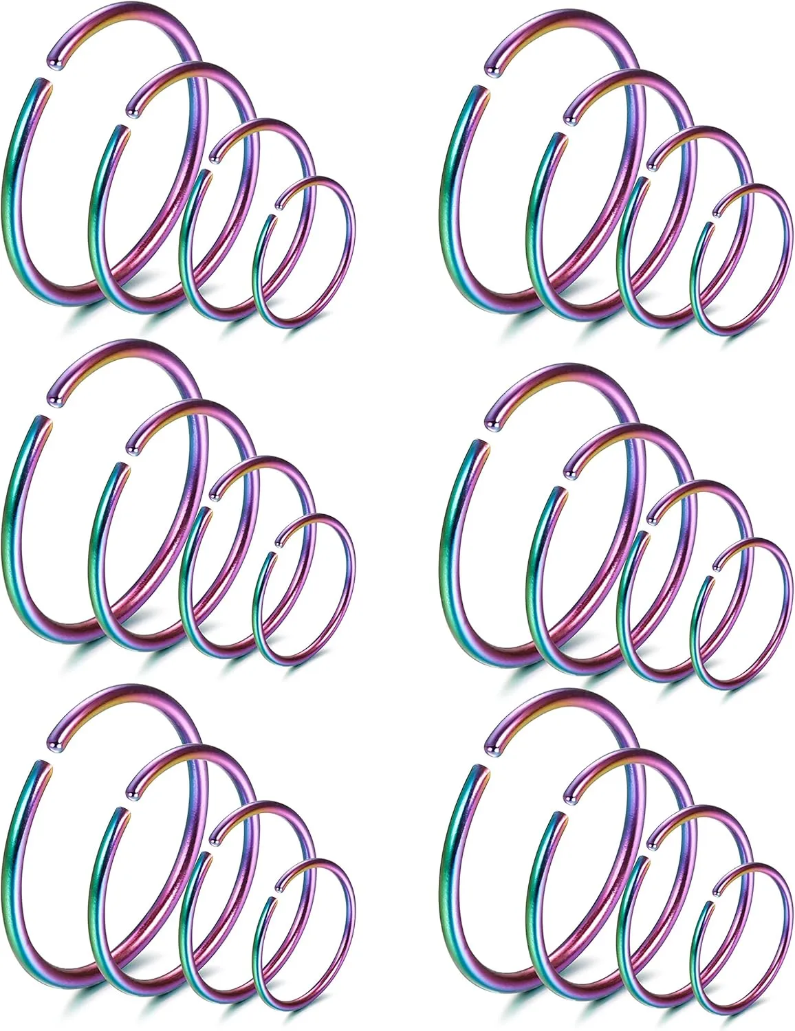 LOYALLOOK 18/24Pcs Hypoallergenic Nose Rings Hoops 316L Surgical Stainless Steel Lightweight Small Piercing Jewelry for Women Men Cartilage Tragus Helix