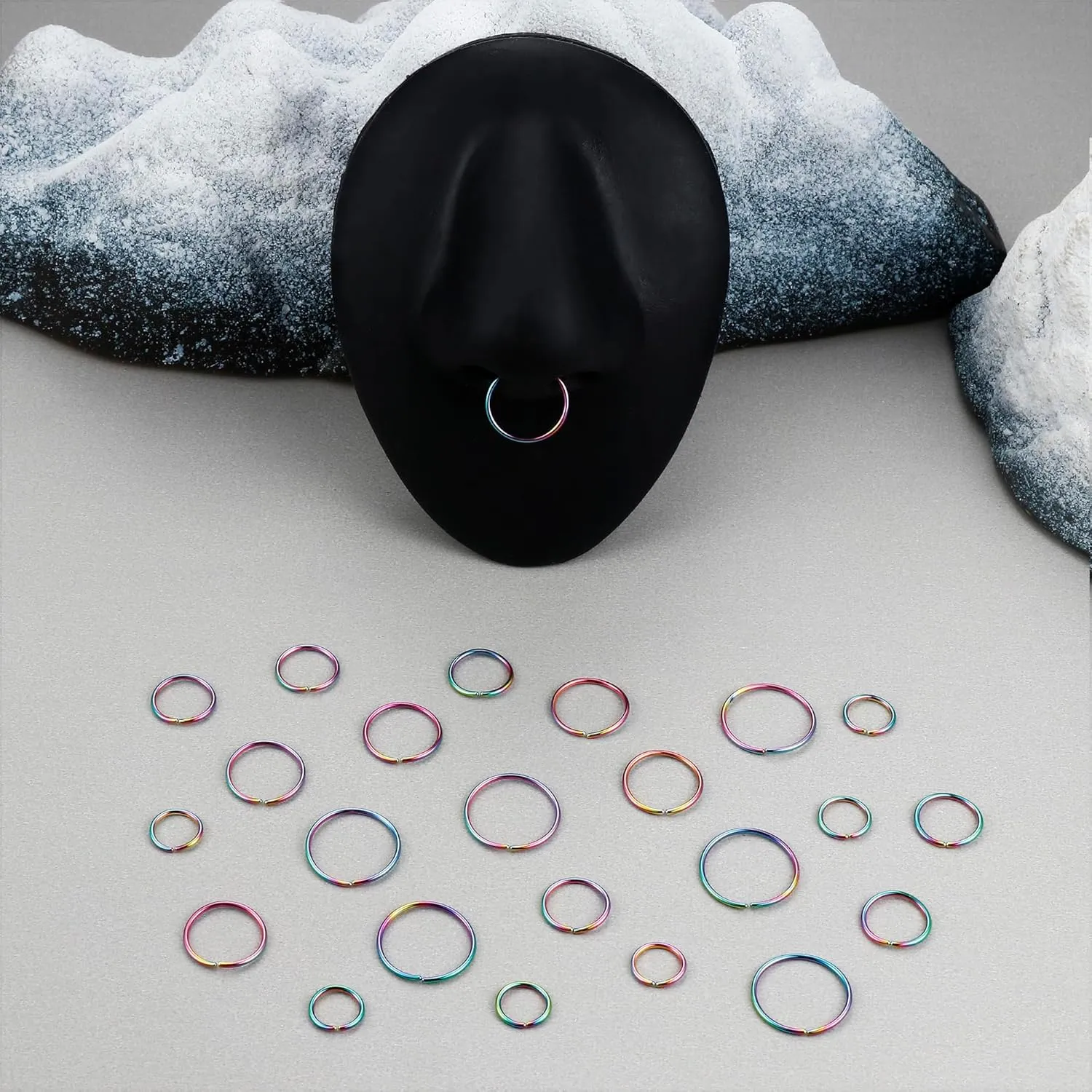 LOYALLOOK 18/24Pcs Hypoallergenic Nose Rings Hoops 316L Surgical Stainless Steel Lightweight Small Piercing Jewelry for Women Men Cartilage Tragus Helix