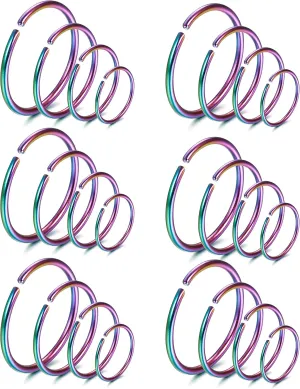 LOYALLOOK 18/24Pcs Hypoallergenic Nose Rings Hoops 316L Surgical Stainless Steel Lightweight Small Piercing Jewelry for Women Men Cartilage Tragus Helix