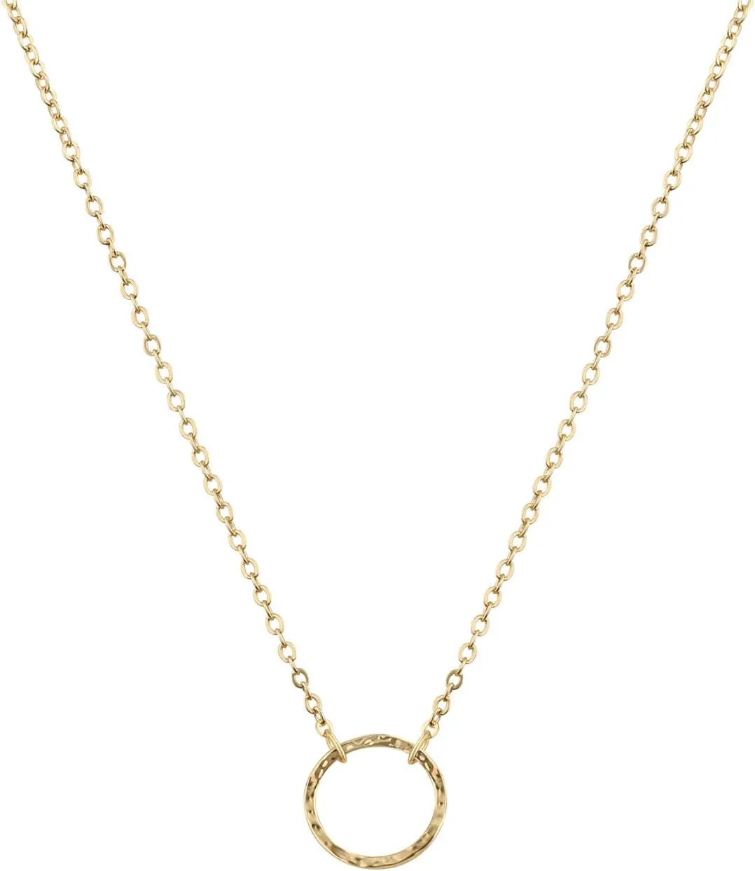 LOYATA Dainty Choker Necklace Small Choker Necklaces For Women Circle Pendant Necklace 14k Gold Plated Gold Circle Simple Hammered Karma Necklace Gold Jewerlry Gift For Her