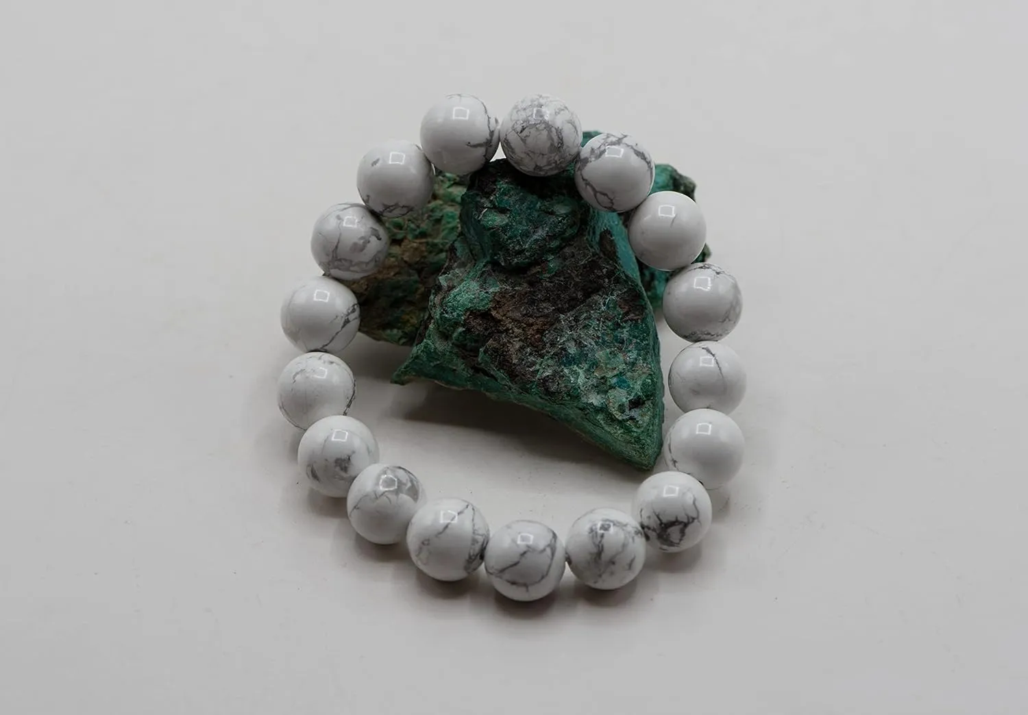 LTC Designs 12mm Shiny Round White Howlite Stretch Bracelet in Various Lengths (7, 7.5, 8 Inches)