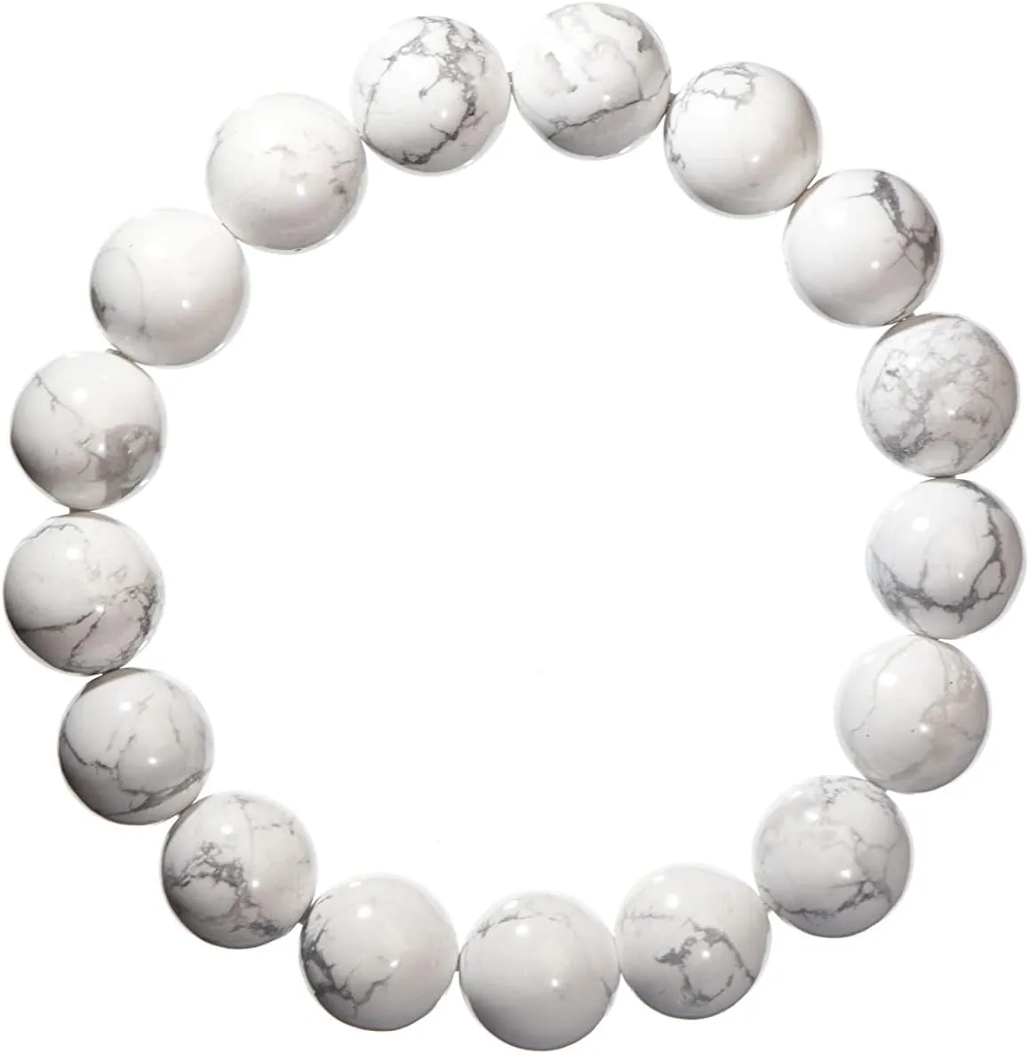 LTC Designs 12mm Shiny Round White Howlite Stretch Bracelet in Various Lengths (7, 7.5, 8 Inches)