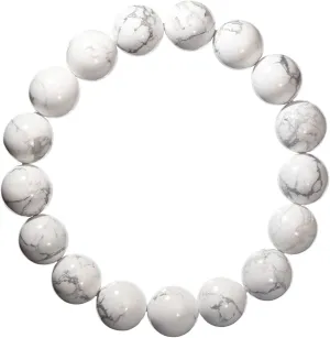 LTC Designs 12mm Shiny Round White Howlite Stretch Bracelet in Various Lengths (7, 7.5, 8 Inches)