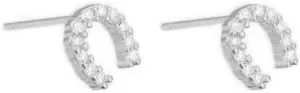 Lucky Horseshoe S925 Sterling Silver Small Stud Earrings for Women Cubic Zirconia Dainty Elegant Good Luck U Shape Hypoallergenic Tiny Mini Cartilage Earring CZ Cute Fashion Jewelry Animal Horse Lover Gifts