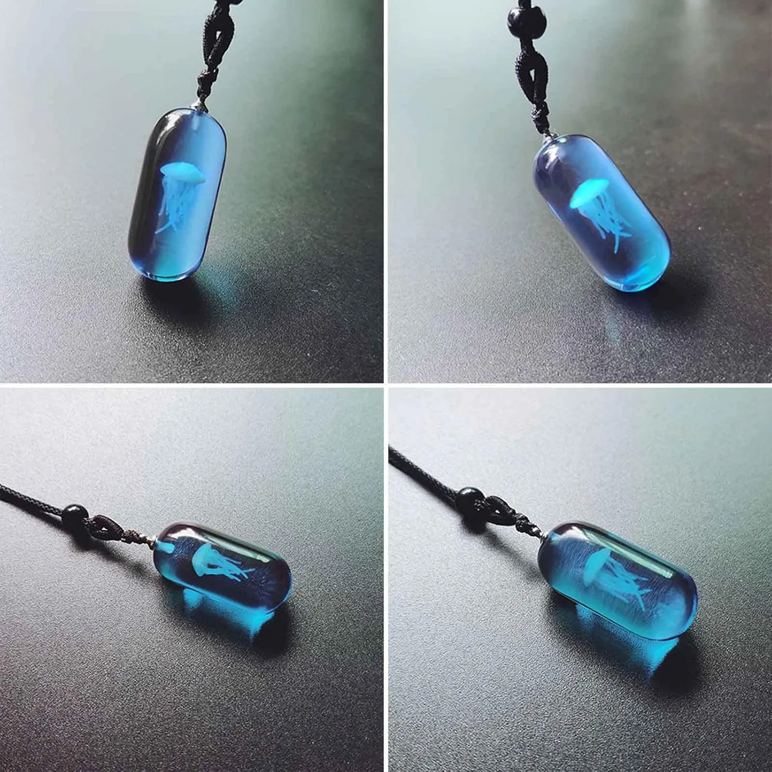 Luminous Jellyfish Resin Pendant Necklace Unique Statement Necklace Marine Animal Long Necklace Jewelry Sweater Chain