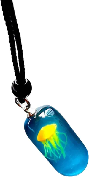 Luminous Jellyfish Resin Pendant Necklace Unique Statement Necklace Marine Animal Long Necklace Jewelry Sweater Chain