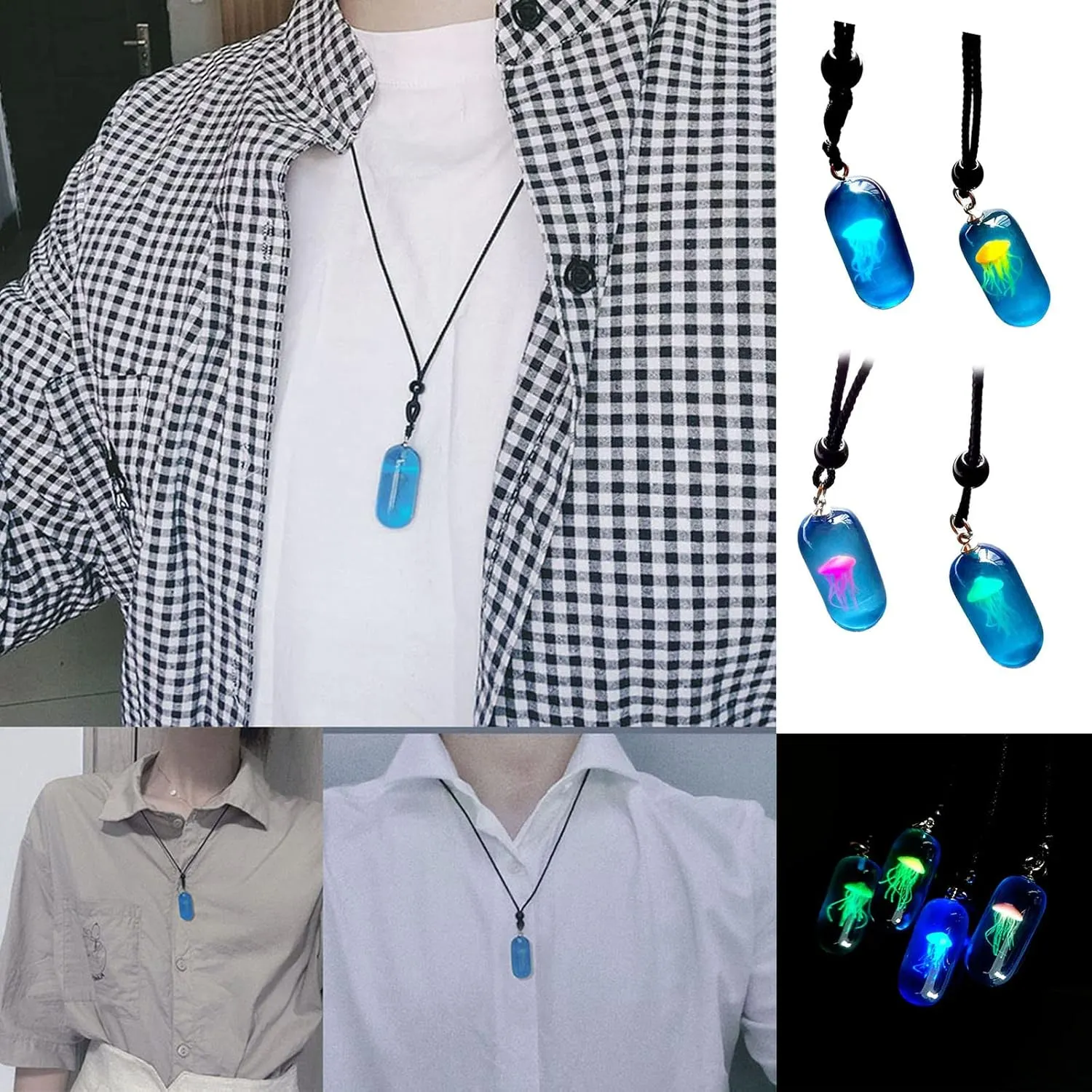 Luminous Jellyfish Resin Pendant Necklace Unique Statement Necklace Marine Animal Long Necklace Jewelry Sweater Chain