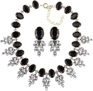 Lux Statment Necklace Leaf Crystal Choker Eveing Dress Brial Jewelry Necklace Earrings Set for Women