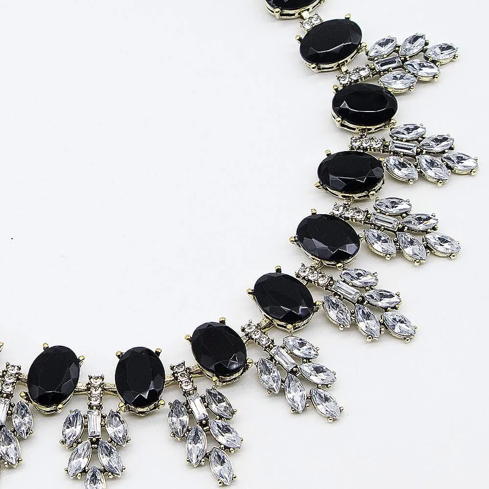 Lux Statment Necklace Leaf Crystal Choker Eveing Dress Brial Jewelry Necklace Earrings Set for Women