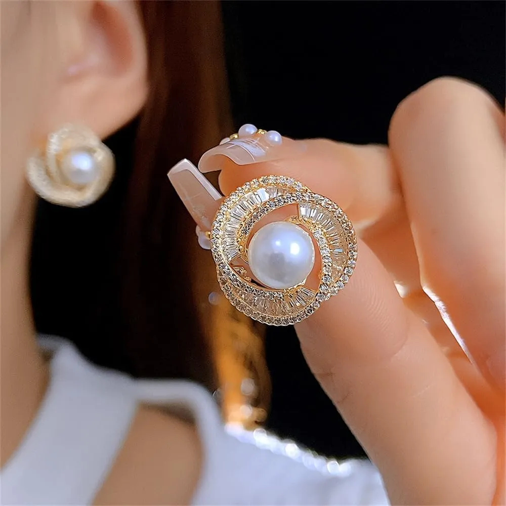 Luxury Pearl Stud Earrings Sterling Silver Post Fashion Cubic Zirconia Geometric White Pearl Elegant Wedding Hypoallergenic Simple Statement Jewelry Gifts Anniversary Birthday For Women Wife Mom
