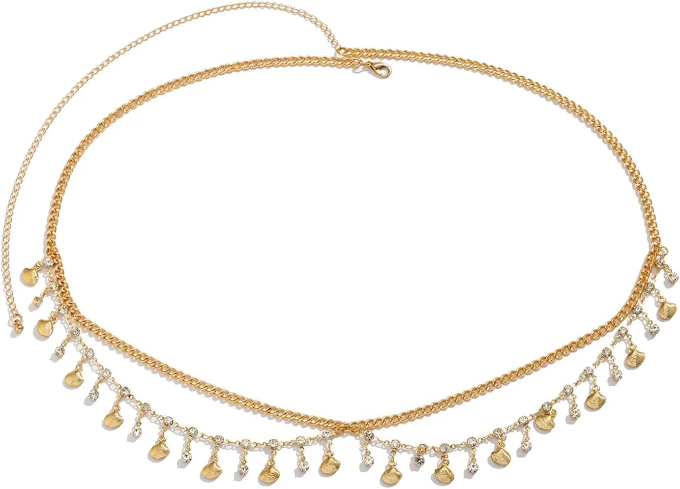 Luxury Rhinestone Tassel Pendant Waist Chain Belt Sexy Butterfly Shell Belly Body Chain Bikini Crystal Copper Sequin Waist Chain Summer Star Body Accessory Jewelry for Women