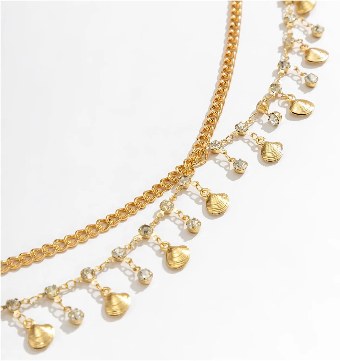 Luxury Rhinestone Tassel Pendant Waist Chain Belt Sexy Butterfly Shell Belly Body Chain Bikini Crystal Copper Sequin Waist Chain Summer Star Body Accessory Jewelry for Women