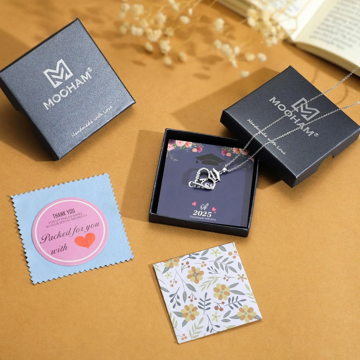 M MOOHAM Graduation Gifts for Her 2025, 14K White Gold Plated CZ Graduation Cap Heart Pendant Initial Necklaces for Women Teen Girls High School College Graduation Gifts for Her