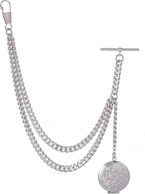 Made in The UK Silver Colour Albert Pocket Watch Chain with Locket Pendant