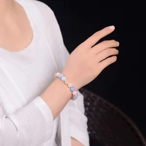 Mala Meditation Buddhist Prayer Beads Necklace, Bracelet, 10MM Crystal Bracelet Morgan Stone/Pink Crystal Aquamarine Buddhist Prayer Beads Mala Elastic Tibetan Meditation Jewelry (Color : A)