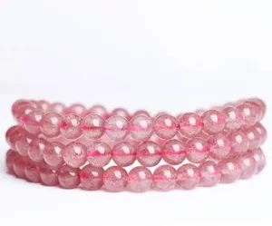 Mala Meditation Buddhist Prayer Beads Necklace, Bracelet, 6Mm Crystal Stone Bracelet Buddhist Ghost Stone/Moonstone/Strawberry Crystal/Citrine Prayer Beads Mala, Elastic Tibetan Buddhist Meditation St