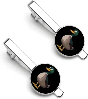 Mallard Duck Men's Tie Clip Tie Bar Round Tie Clasp Classic Tie Tack Pins Jewelry Accessories