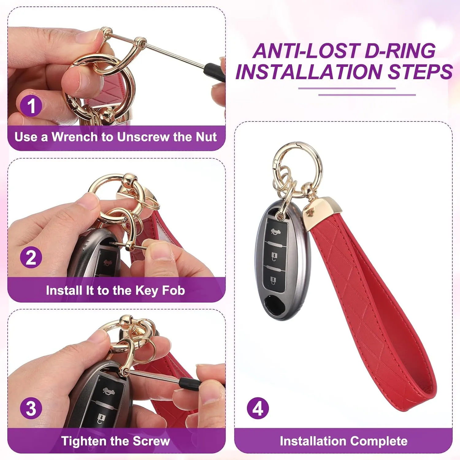 MECCANIXITY Leather Wristlet Keychain Car Key Chain Wristlet for Women Key Fob Holder with D Ring and Key Ring