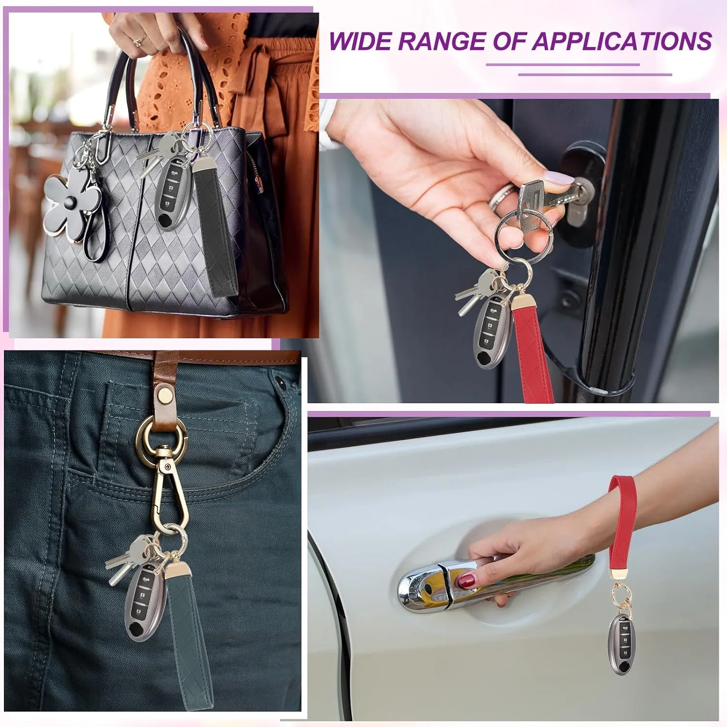 MECCANIXITY Leather Wristlet Keychain Car Key Chain Wristlet for Women Key Fob Holder with D Ring and Key Ring