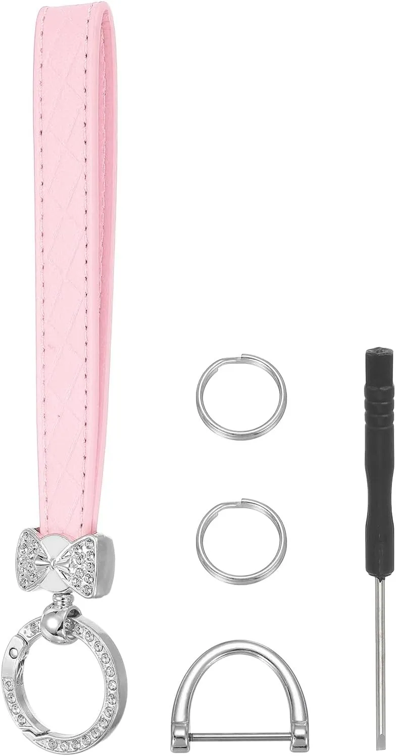 MECCANIXITY Leather Wristlet Keychain Car Key Chain Wristlet Key Fob Holder Bow Style with D Ring and Key Ring