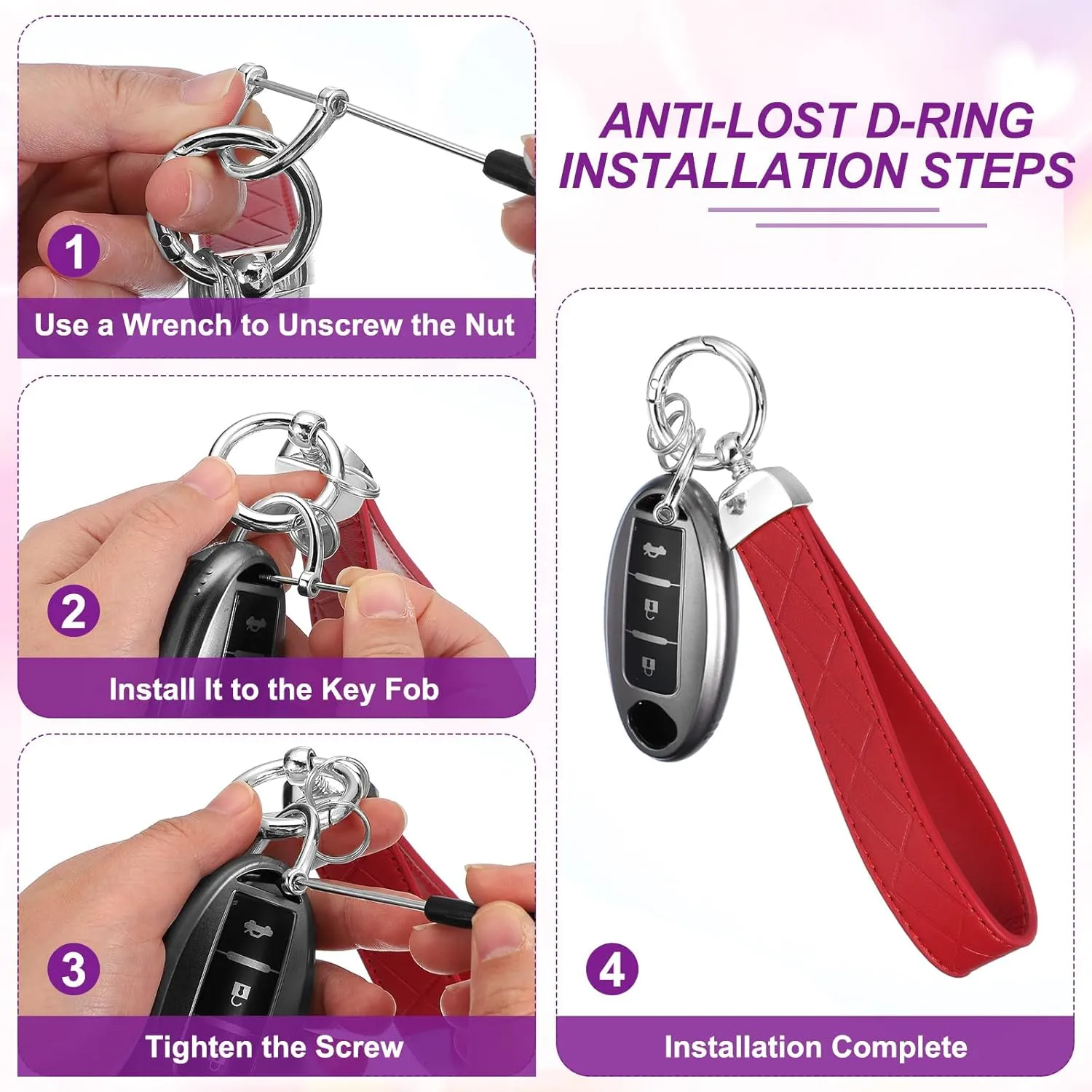 MECCANIXITY Leather Wristlet Keychain Car Key Chain Wristlet Key Fob Holder Bow Style with D Ring and Key Ring