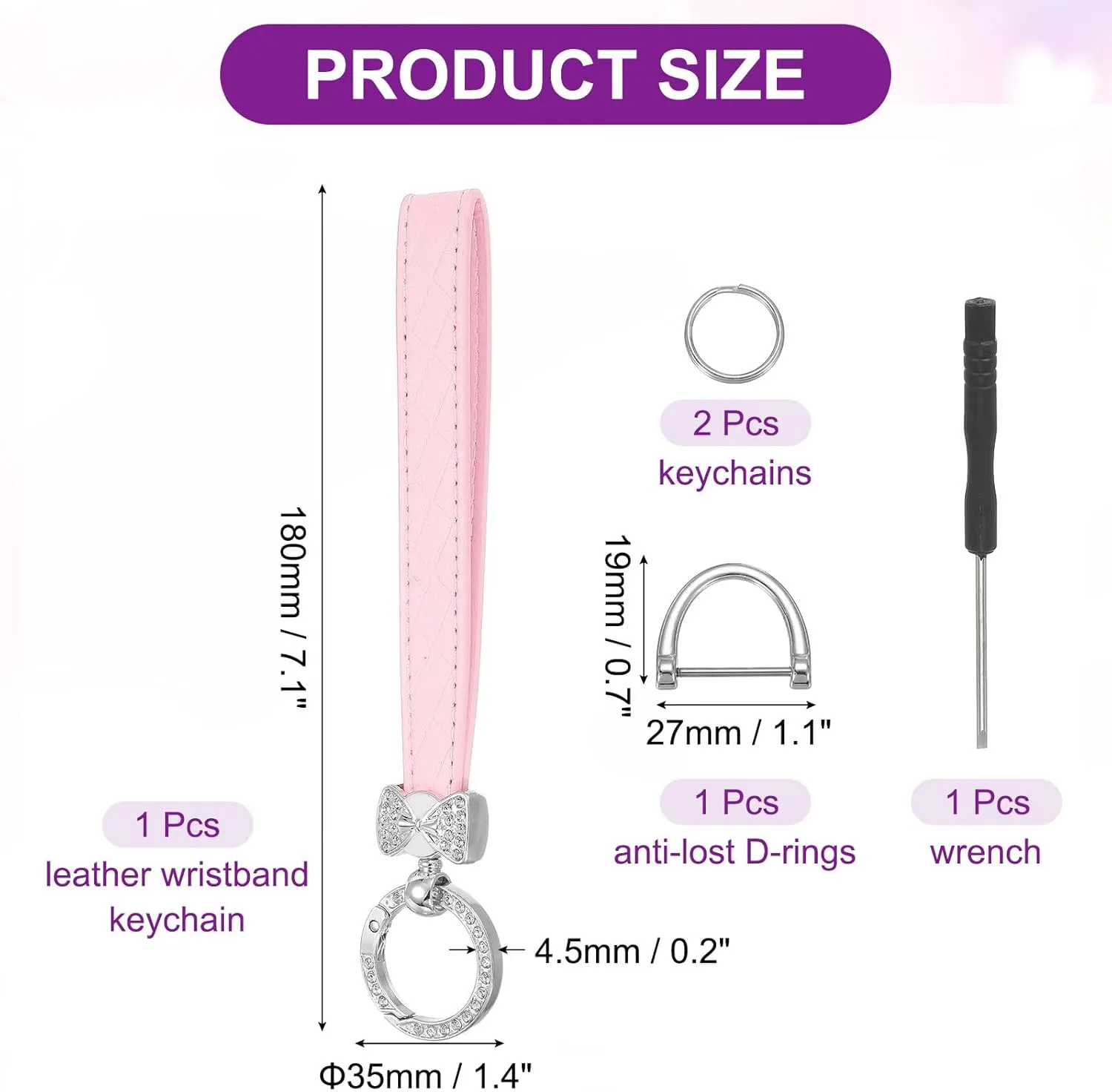 MECCANIXITY Leather Wristlet Keychain Car Key Chain Wristlet Key Fob Holder Bow Style with D Ring and Key Ring