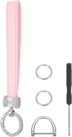 MECCANIXITY Leather Wristlet Keychain Car Key Chain Wristlet Key Fob Holder Bow Style with D Ring and Key Ring