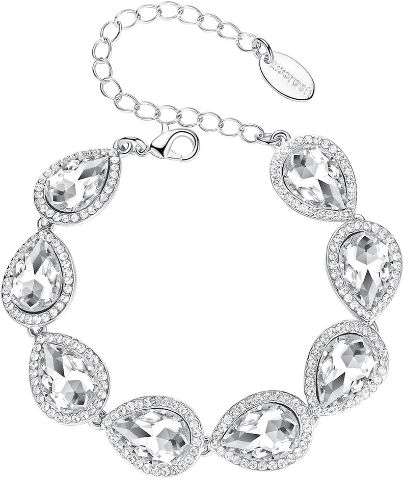 mecresh Flower Teardrop Clear Austrian Crystal Bracelet for White Day