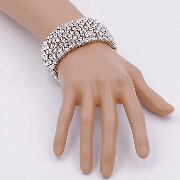 MEGAN - clear silver Pave Rhinestone Stretch Bracelet