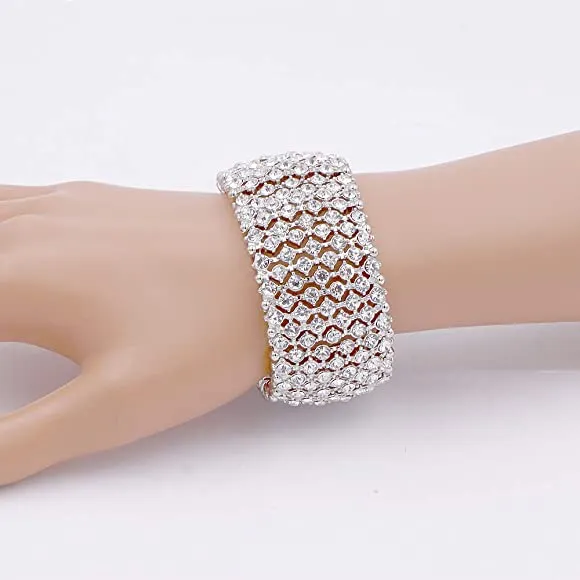 MEGAN - clear silver Pave Rhinestone Stretch Bracelet