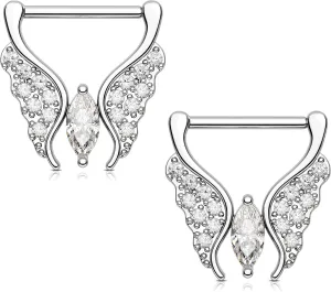 Melighting Butterfly Nipple Rings 14G Nipple Piercing 316L Stainless Steel Nipple Clicker Nipple Jewelry Clear CZ Nipple Piercing Jewelry For Women 14 mm