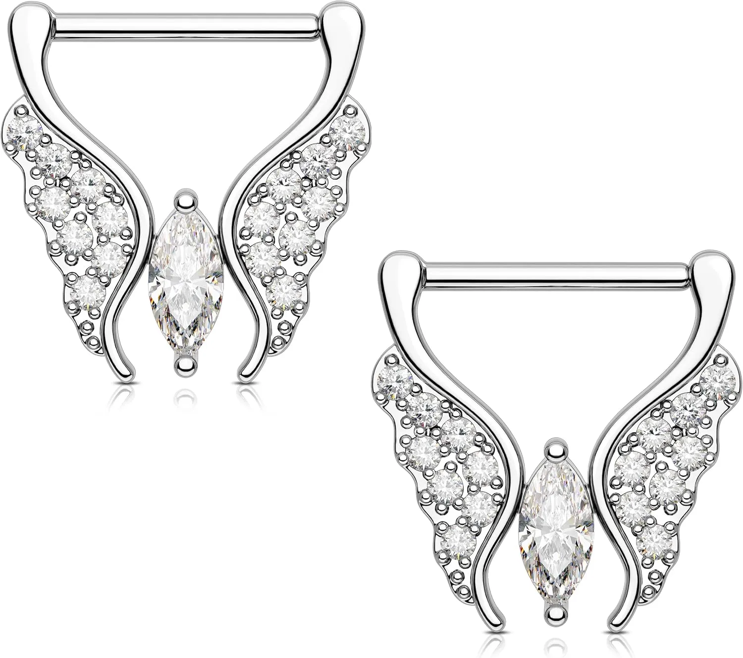 Melighting Butterfly Nipple Rings 14G Nipple Piercing 316L Stainless Steel Nipple Clicker Nipple Jewelry Clear CZ Nipple Piercing Jewelry For Women 14 mm