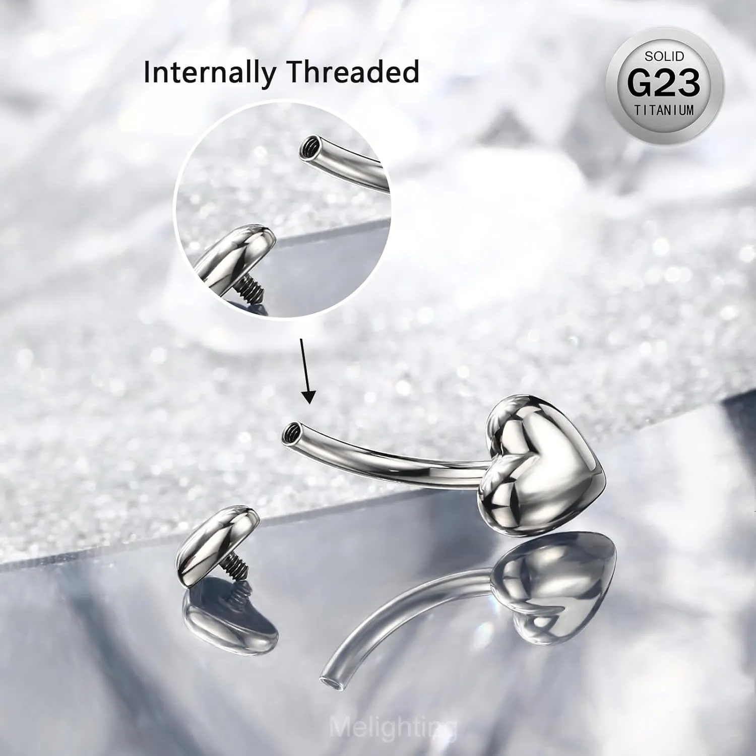 Melighting Titanium Belly Button Ring 14G Heart Belly Ring Internally Threaded G23 Titanium Belly Piercing Hoop Navel Barbell Body Piercing Jewelry