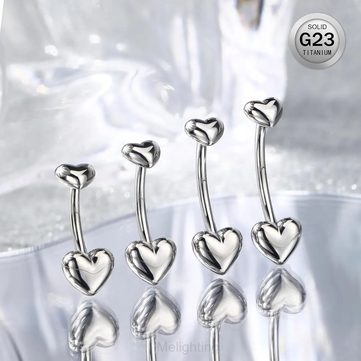 Melighting Titanium Belly Button Ring 14G Heart Belly Ring Internally Threaded G23 Titanium Belly Piercing Hoop Navel Barbell Body Piercing Jewelry