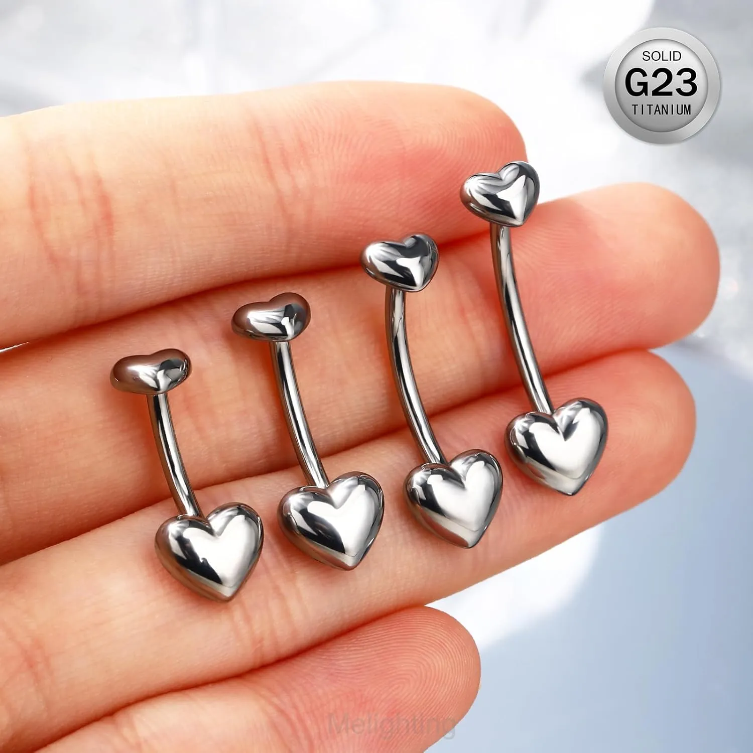 Melighting Titanium Belly Button Ring 14G Heart Belly Ring Internally Threaded G23 Titanium Belly Piercing Hoop Navel Barbell Body Piercing Jewelry