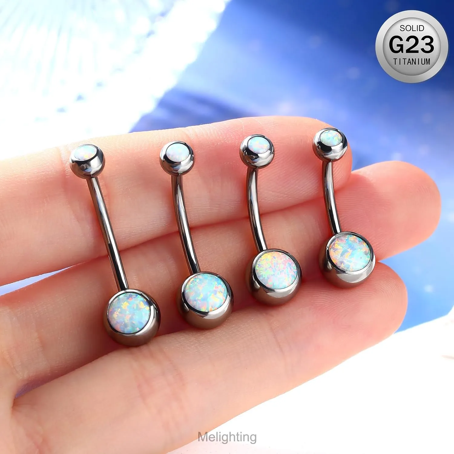 Melighting Titanium Belly Button Ring 14G Opal Belly Ring Internally Threaded G23 Titanium Belly Piercing Hoop Opal Navel Barbell Body Piercing Jewelry