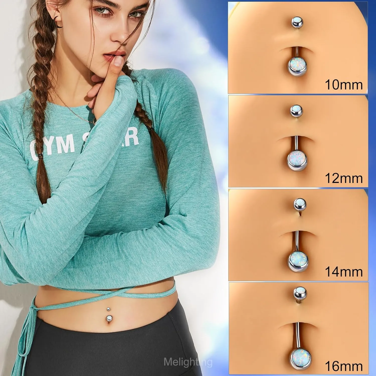 Melighting Titanium Belly Button Ring 14G Opal Belly Ring Internally Threaded G23 Titanium Belly Piercing Hoop Opal Navel Barbell Body Piercing Jewelry