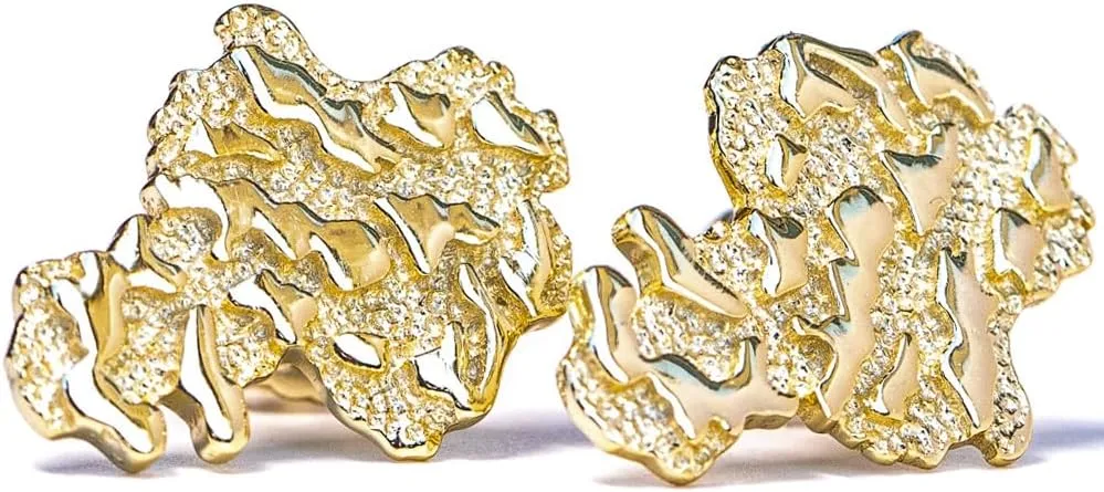 Men's 14k Yellow Gold Plated 925 Sterling Silver Retro 90's Hip Hop Hypoallergenic Ear Ring Textured Solid Gold Nugget Stud Screw Back Earrings For Men