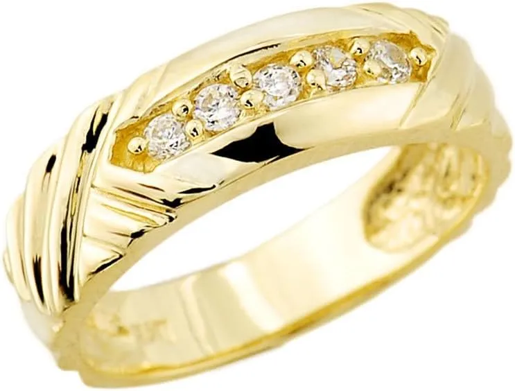 Men's 14k Yellow Gold-Stone Set Diamond Wedding Ring Band