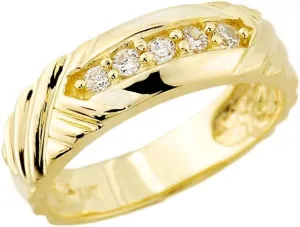 Men's 14k Yellow Gold-Stone Set Diamond Wedding Ring Band