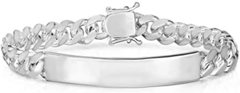 Mens 925 Sterling Silver Miami Cuban ID Bracelet - 9MM 10.5MM Link 8, 9 Inch Silver Bar - Cuban Style