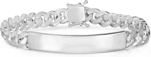 Mens 925 Sterling Silver Miami Cuban ID Bracelet - 9MM 10.5MM Link 8, 9 Inch Silver Bar - Cuban Style