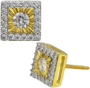 Mens & Ladies Real Solid 925 Sterling Silver 14k Gold Iced Diamond Cut Hip Hop Earrings Screw Studs - Aretes