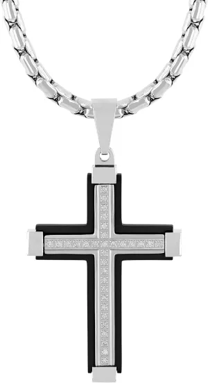 Men's Black Stainless Steel Necklace Crucifix Pendant Men 24" Chain With Pendant