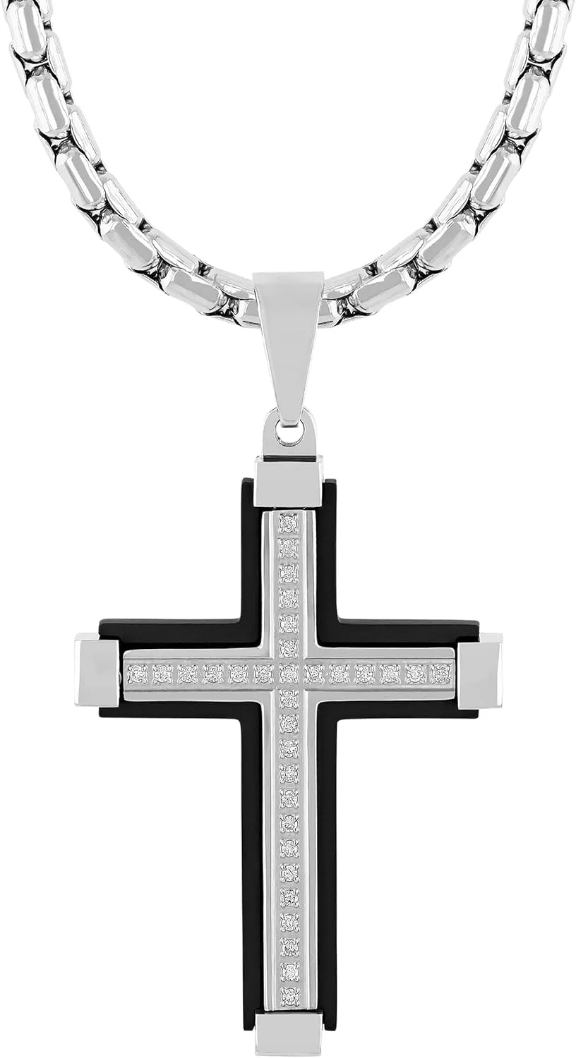 Men's Black Stainless Steel Necklace Crucifix Pendant Men 24" Chain With Pendant